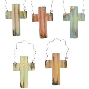 Honey and Me-Painted Cross ornaments set of 5-metal rustic hanging cross decor-